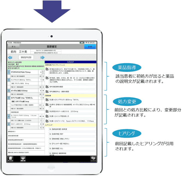 レセコン・クラウド薬歴連携システム『P-CUBE+g』 自動下書き機能スマホ②